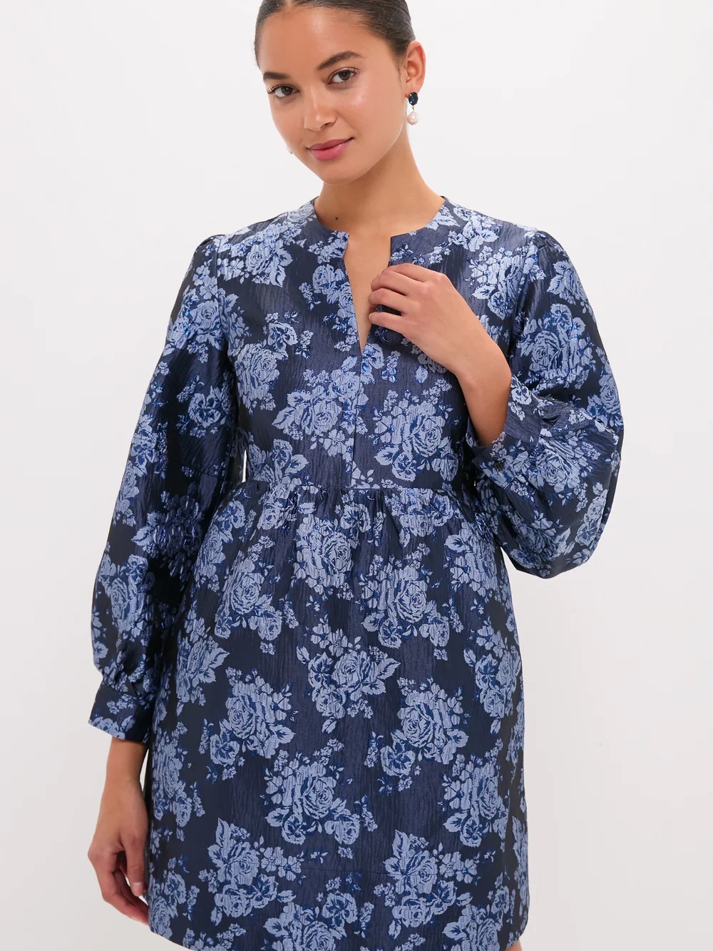 Hyacinth House - Blue Jacquard Cressida Mini Dress